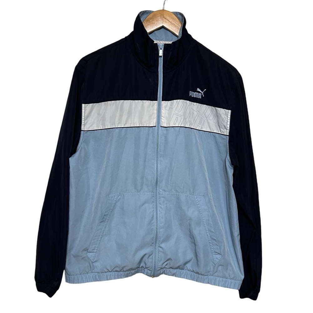 Puma Dark Blue Light Blue & White Zip Up Jacket Women Size Small - Picture 1 of 5
